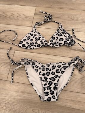 Shekini Leopard-Print Tie-Side Bikini Set - Black & White